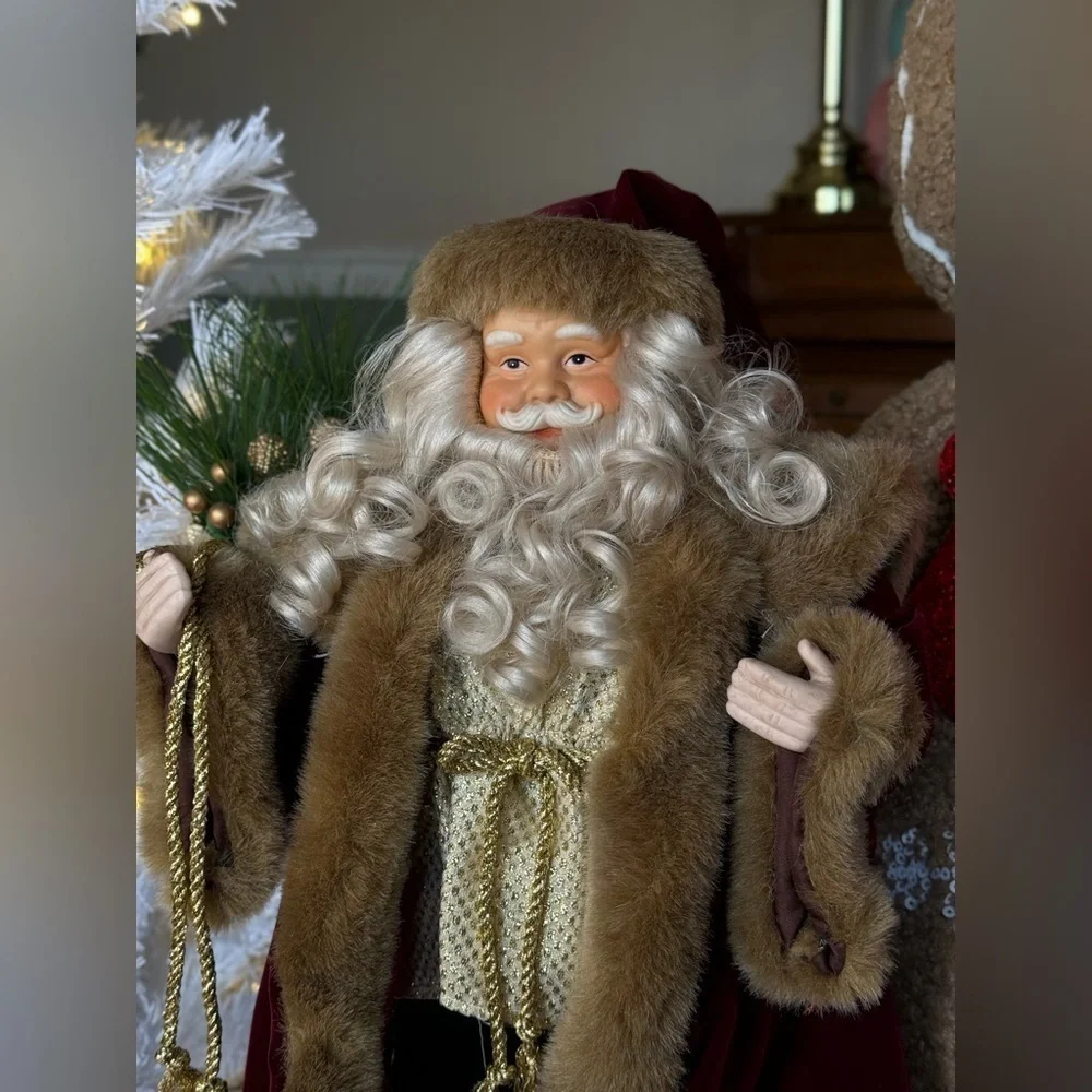 Vintage 1993 Large Santa Red Velvet Holiday Decor